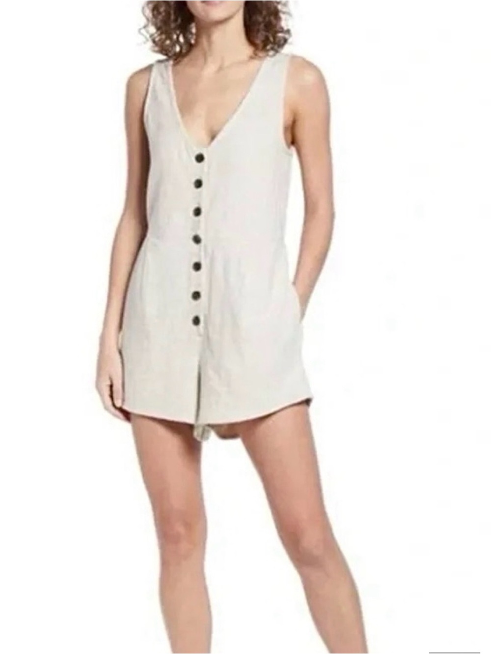 Madewell Natural Linen V-Neck Romper